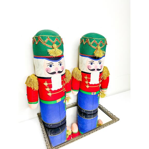 Vintage Pair of Christmas Nutcracker Soldier Bean Plush Figure Doorstop 17" - Picture 2 of 10